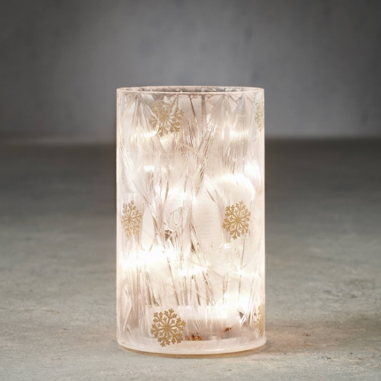 Imagine Decorațiune cilindrică luminoasă cu 15 Led-uri, Fulgi de gheață, 9x15cm, Luca Lighting