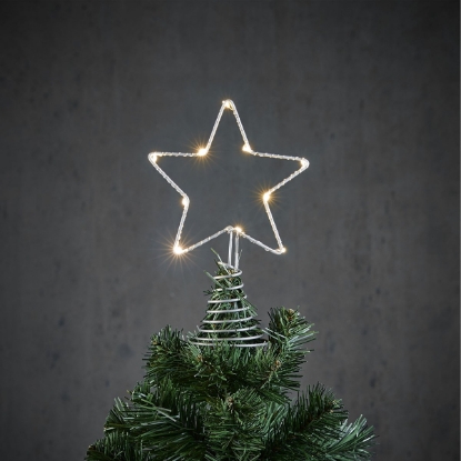 Imagine Varf de brad stea, Argintiu, 10 LED-uri, Luca Lighting, 13x22cm