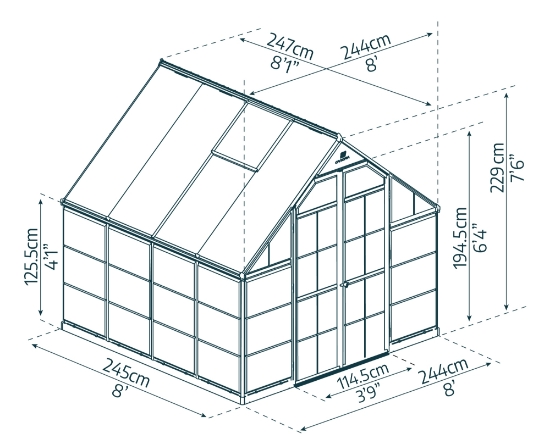 Imagine Seră Canopia Balance 2,44 X 2,44 m Policarbonat - Structură Verde & Panouri Hibrid