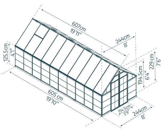 Imagine Seră din policarbonat Canopia Balance 2.44 X 6.07 m - Structură gri și panouri hibride