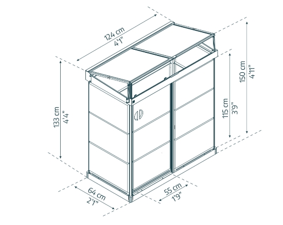Imagine Canopia - Seră din policarbonat IVY (64 X 124cm) cu structură neagră și panouri transparente