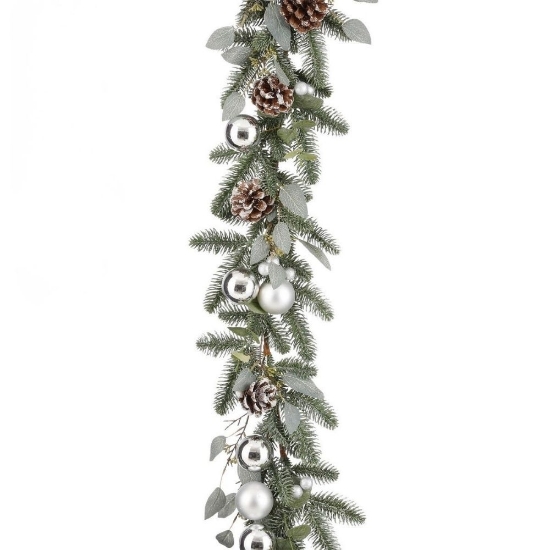 Imagine Ghirlanda cu globuri si conuri argintii, Montreal, 180cm, House of Seasons